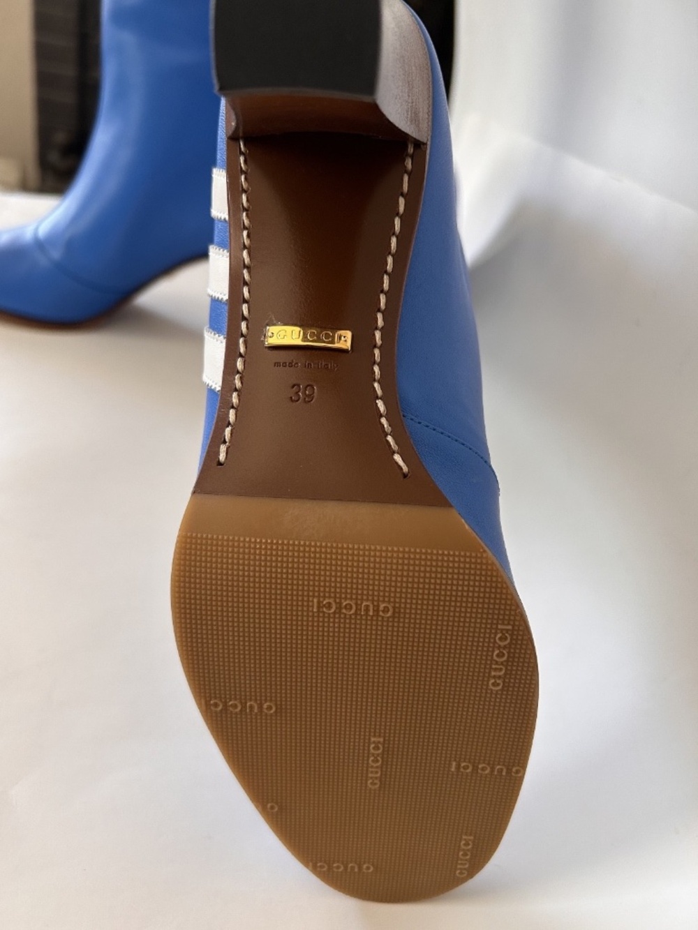 GUCCI x Adidas Blue Leather 73Mm Knee High Stripe Boots Size 9 NIB 715584 - Picture 5 of 9